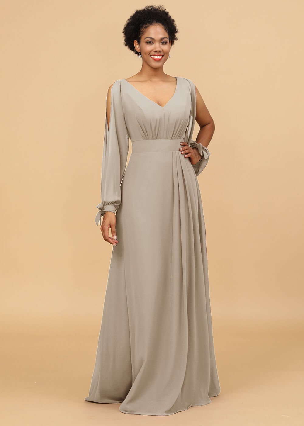 Long Sleeves A-line Chiffon Bridesmaid Dress