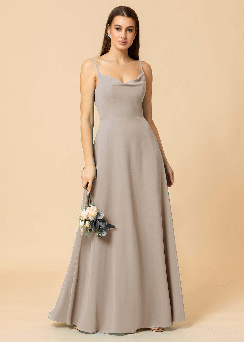 Cowl Neck Strap Chiffon Maxi Bridesmaid Dress
