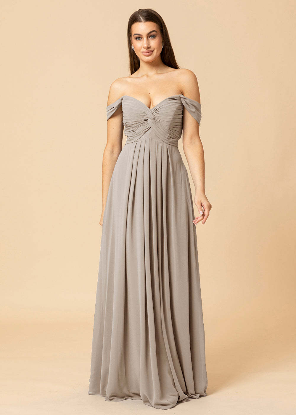 Off the Shoulder Chiffon Maxi Bridesmaid Dress