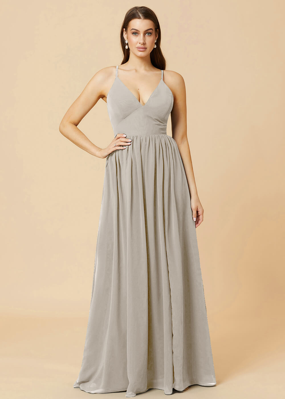 Deep V-neck Tie Back A-line Chiffon Bridesmaid Dress