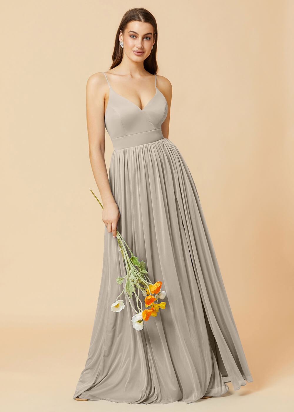 V-neck Spaghetti Strap Open Back Chiffon Bridesmaid Dress