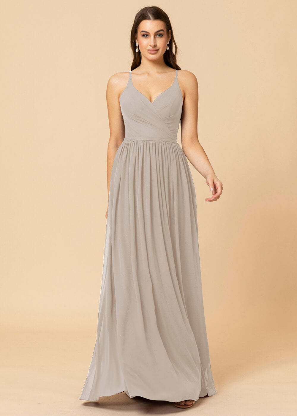 V-neck A-line Back Detail Chiffon Bridesmaid Dress