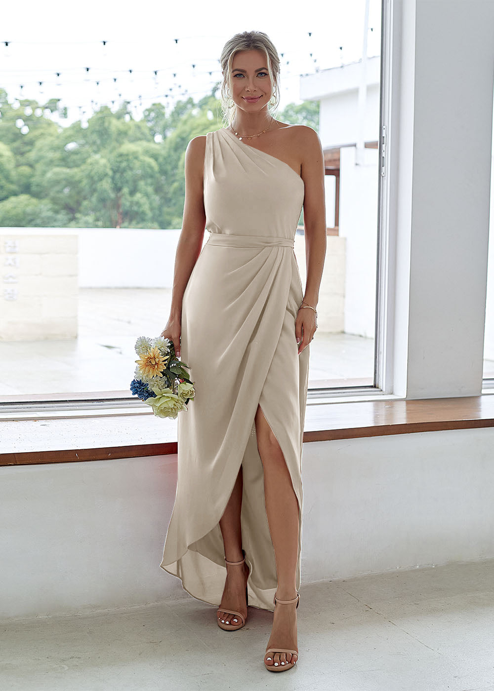 One-Shoulder Long Asymmetrical Bridesmaid Dress
