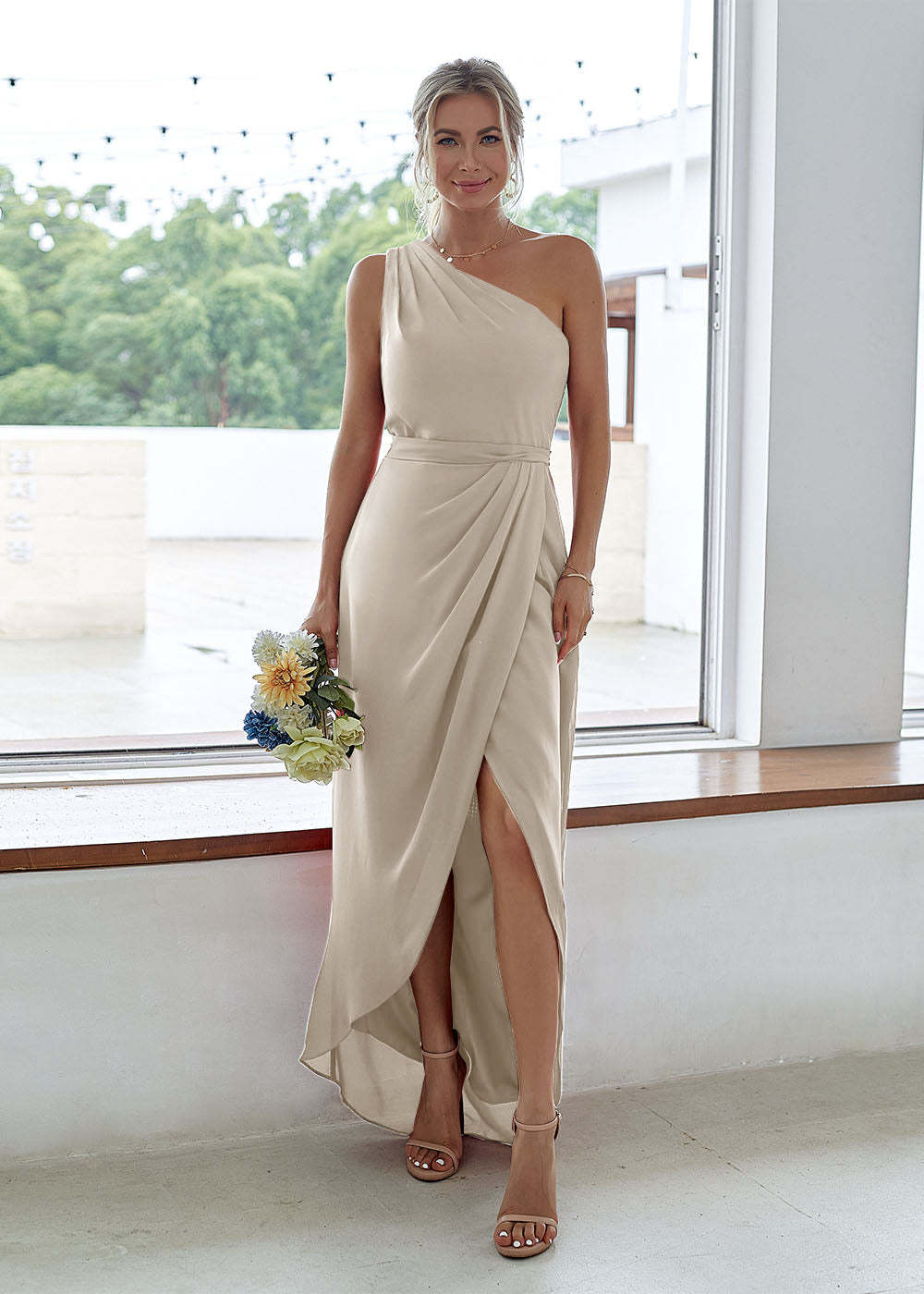 One-Shoulder Long Asymmetrical Bridesmaid Dress