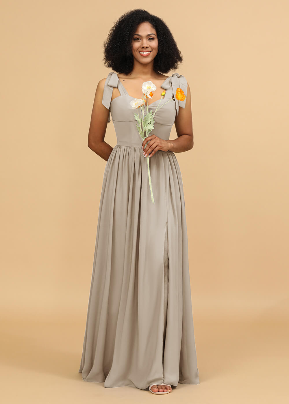 Long A-line Chiffon Strap Bridesmaid Dress