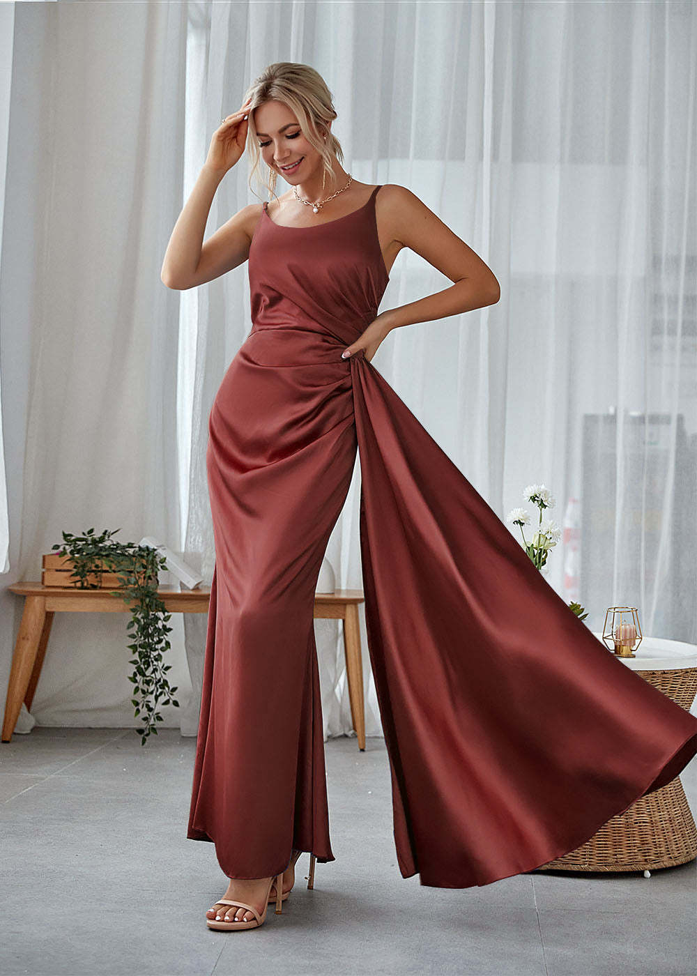 Satin Long Sheath Wedding Party Dress