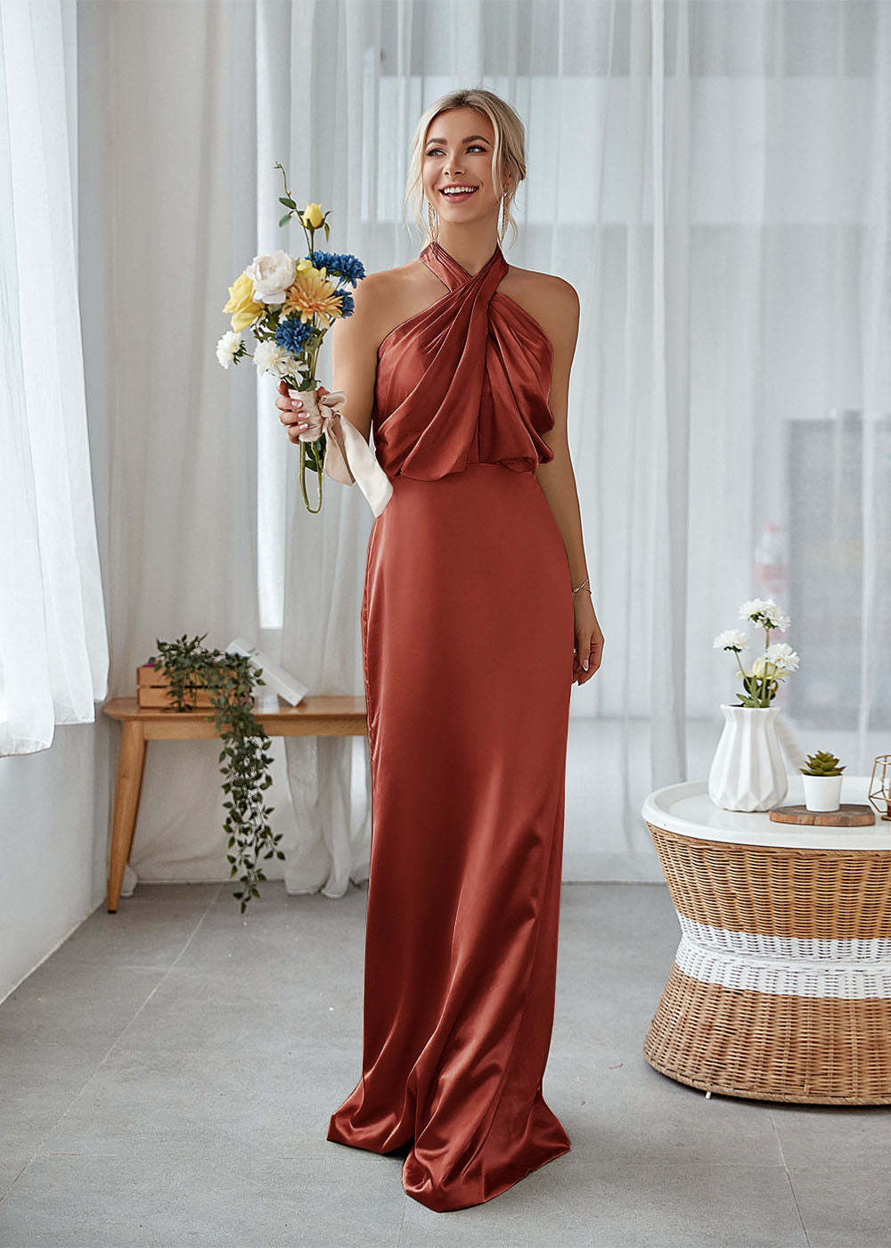 Halter Sheath Luxe Satin Maxi Dress