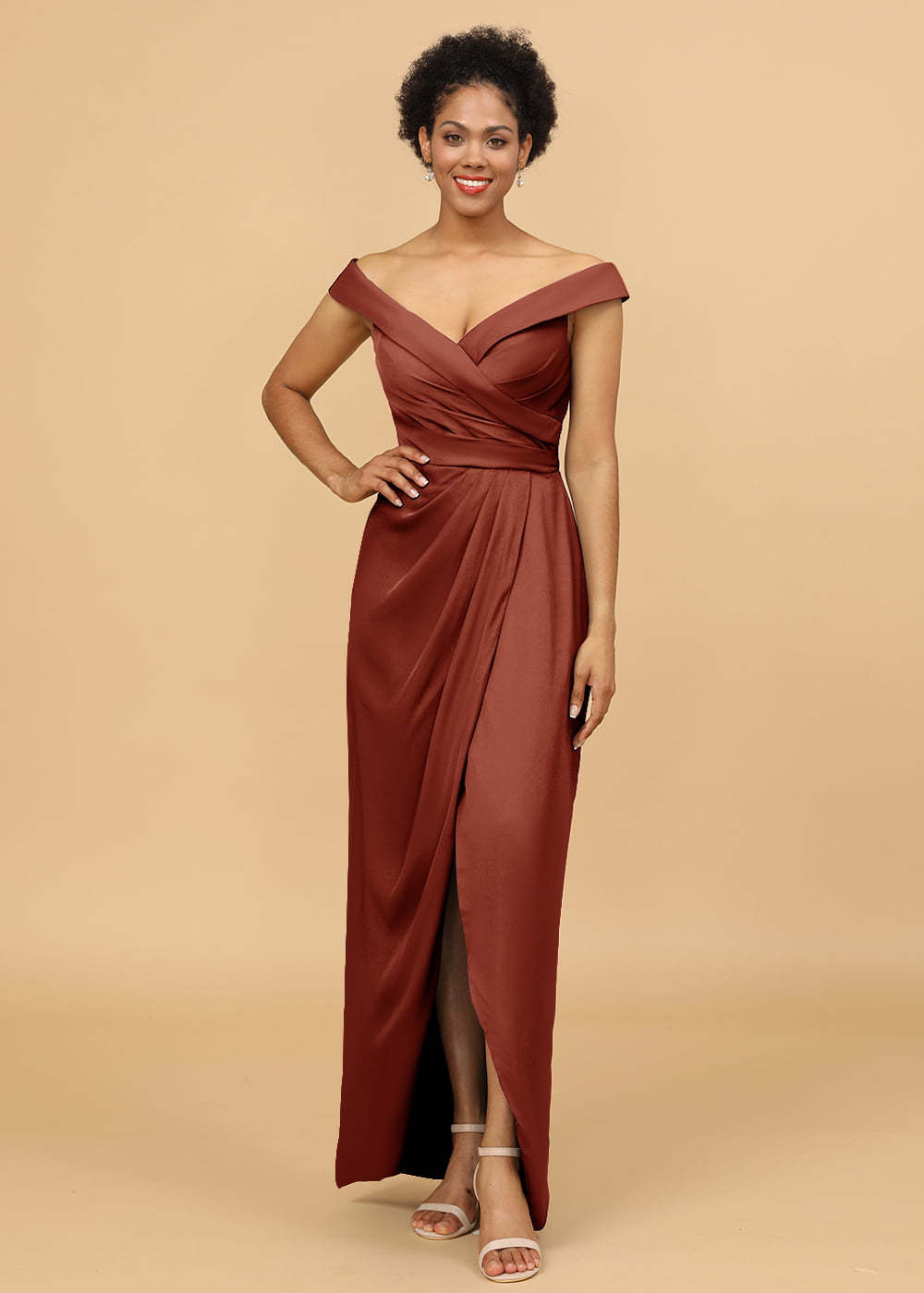 Sheath Tulip Off the Shoulder Maxi Bridesmaid Dress