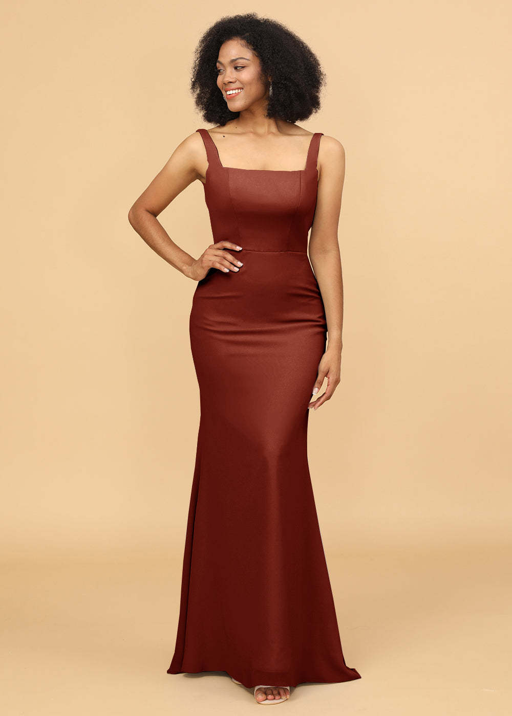 Sheath Square Neck Long Bridesmaid Dress