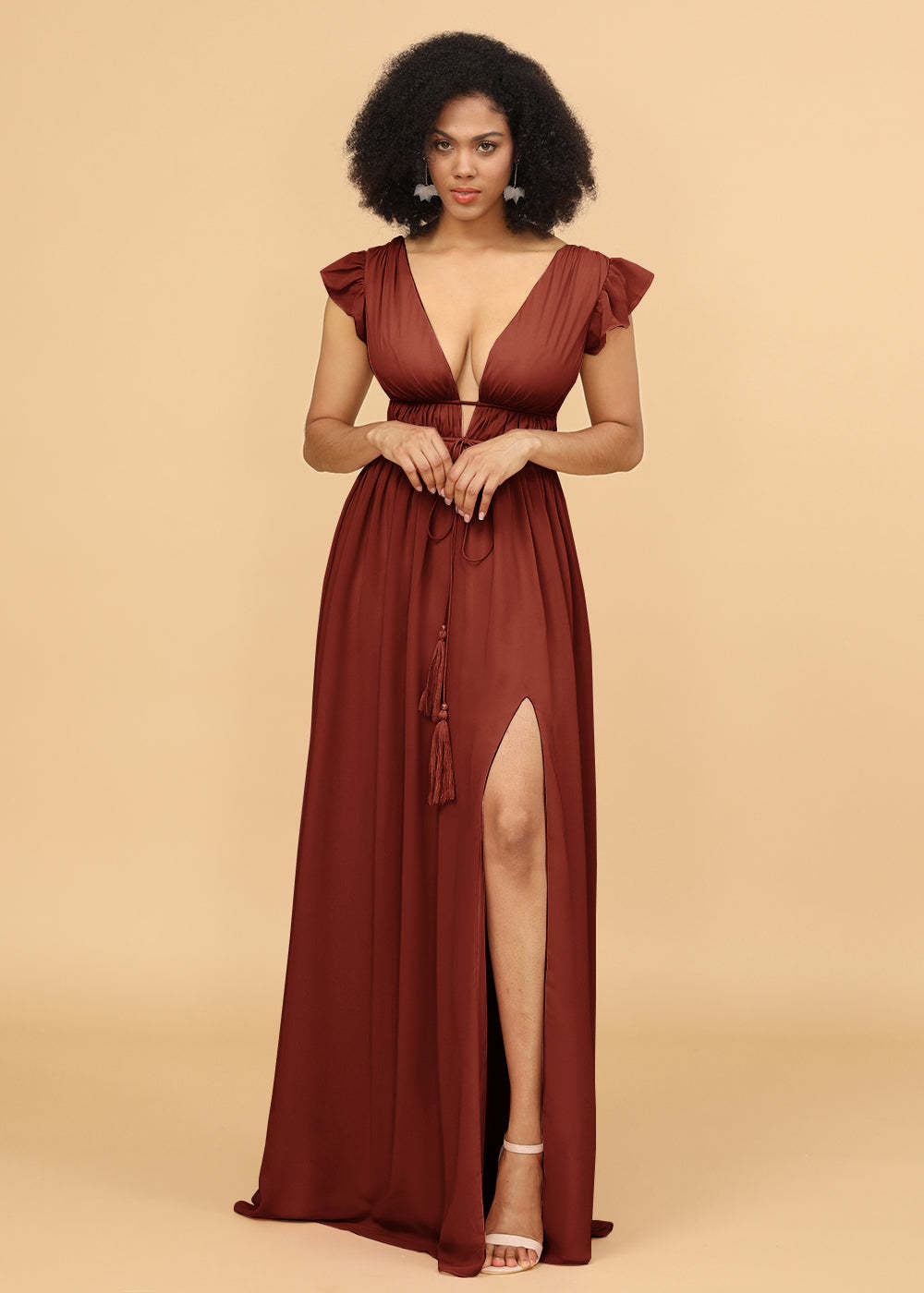 Long V-neck Bridesmaid Dress with Split