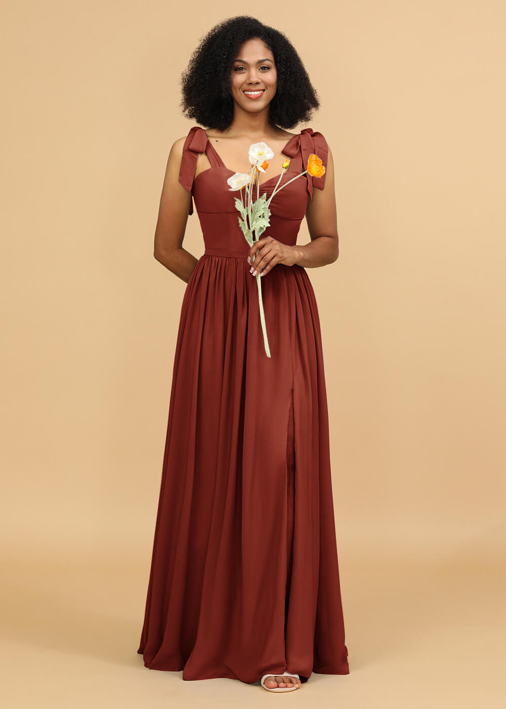 Long A-line Chiffon Strap Bridesmaid Dress