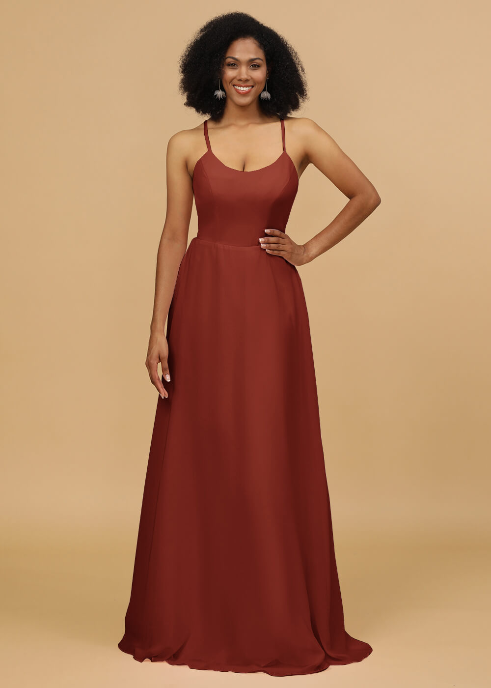 Scoop Neck Strap Chiffon Bridesmaid Dress