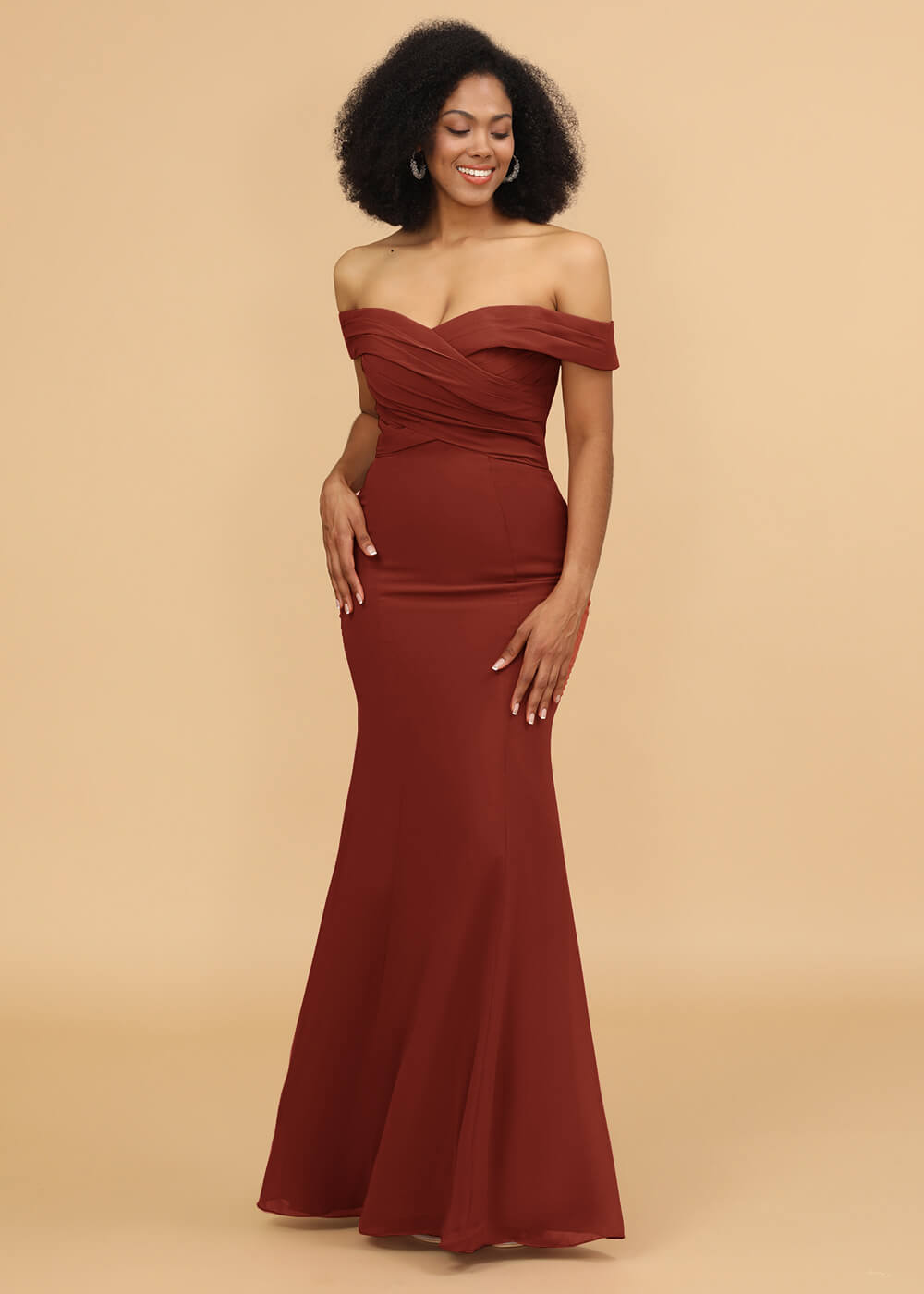 Off the Shoulder Trumpet Chiffon Bridesmaid Dress