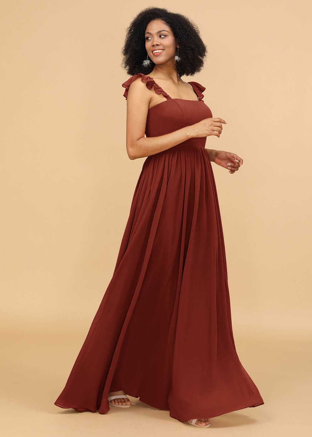 A-line Square Neck Straps Bridesmaid Dress