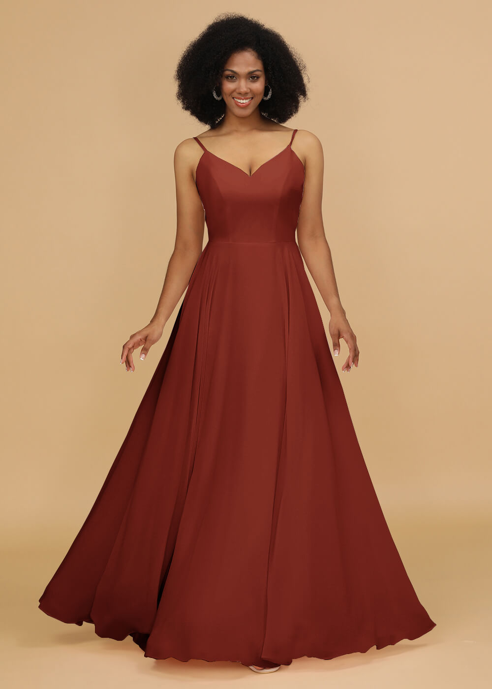 Chiffon V-neck Spaghetti Strap Bridesmaid Dress