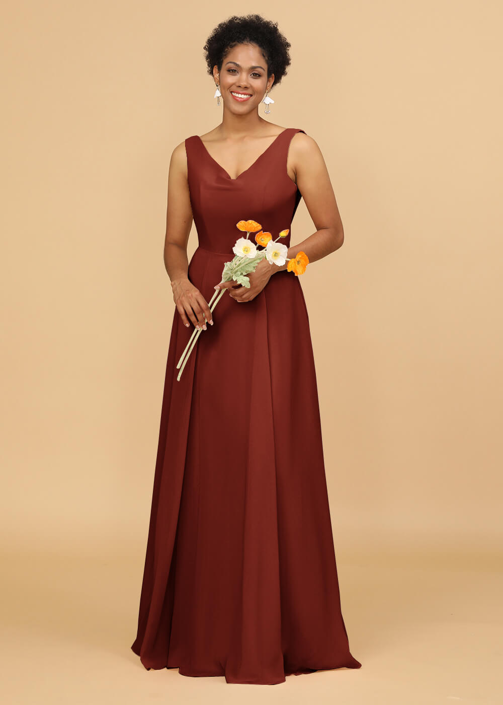 Cowl Back A-line Maxi Bridesmaid Dress