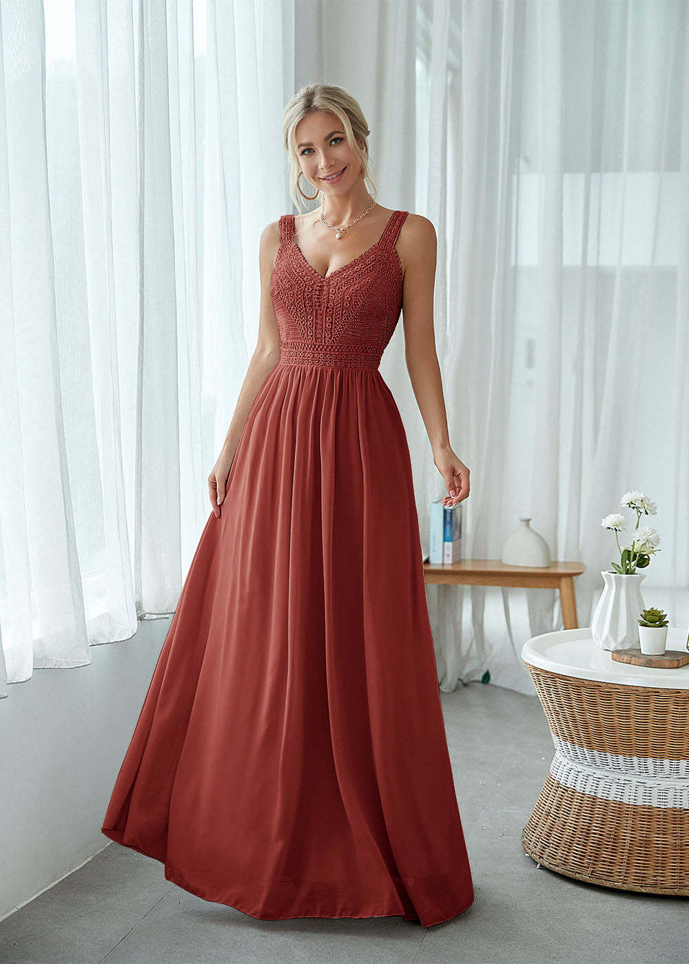 Straps Maxi Dress with Lace