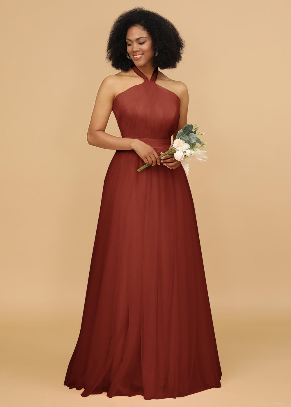 Halter Neck Tulle A-line Bridesmaid Dress