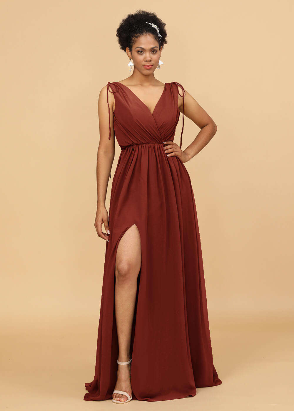 Long A-line V-neck Bridesmaid Dress with Slit