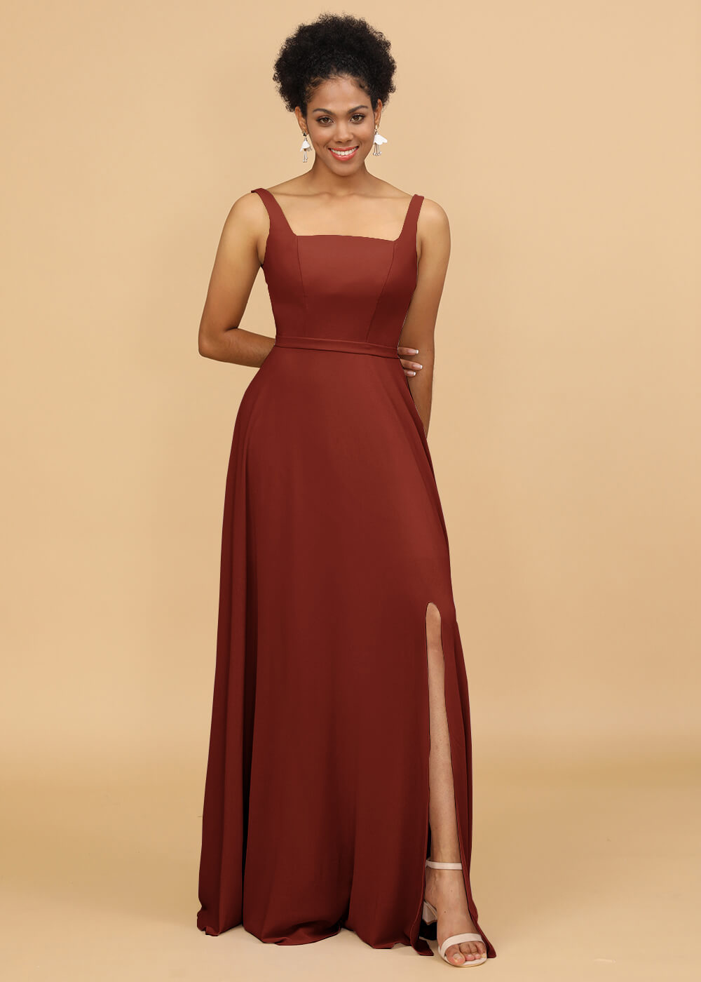 Square Neck A-line Chiffon Bridesmaid Dress