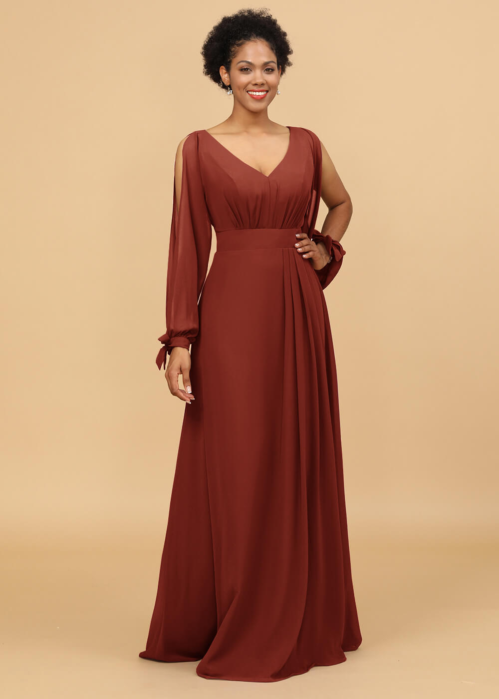 Long Sleeves A-line Chiffon Bridesmaid Dress