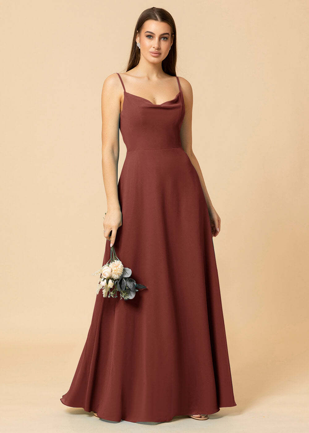 Cowl Neck Strap Chiffon Maxi Bridesmaid Dress