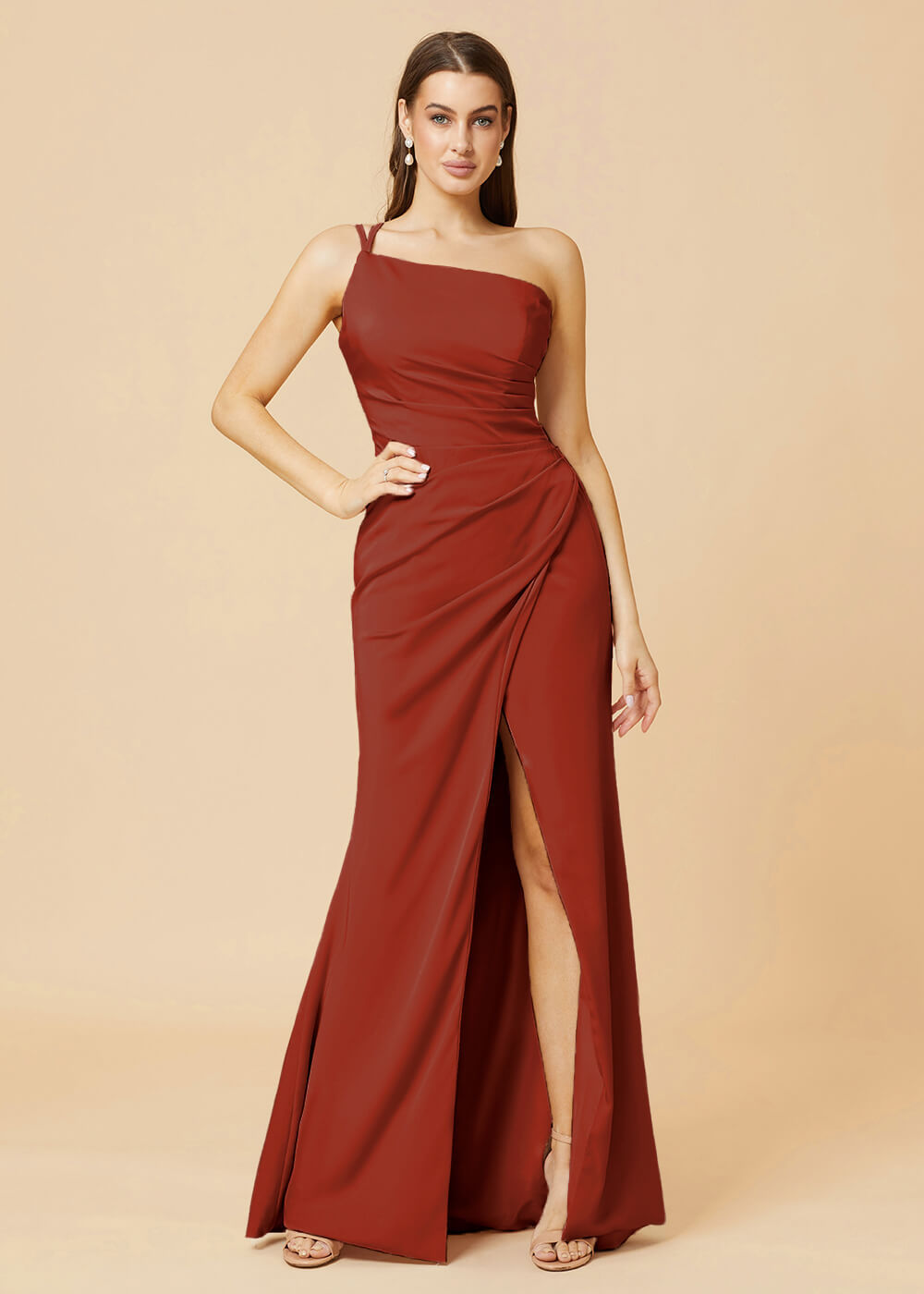 One Shoulder Satin Sheath Bridesmaid Dress