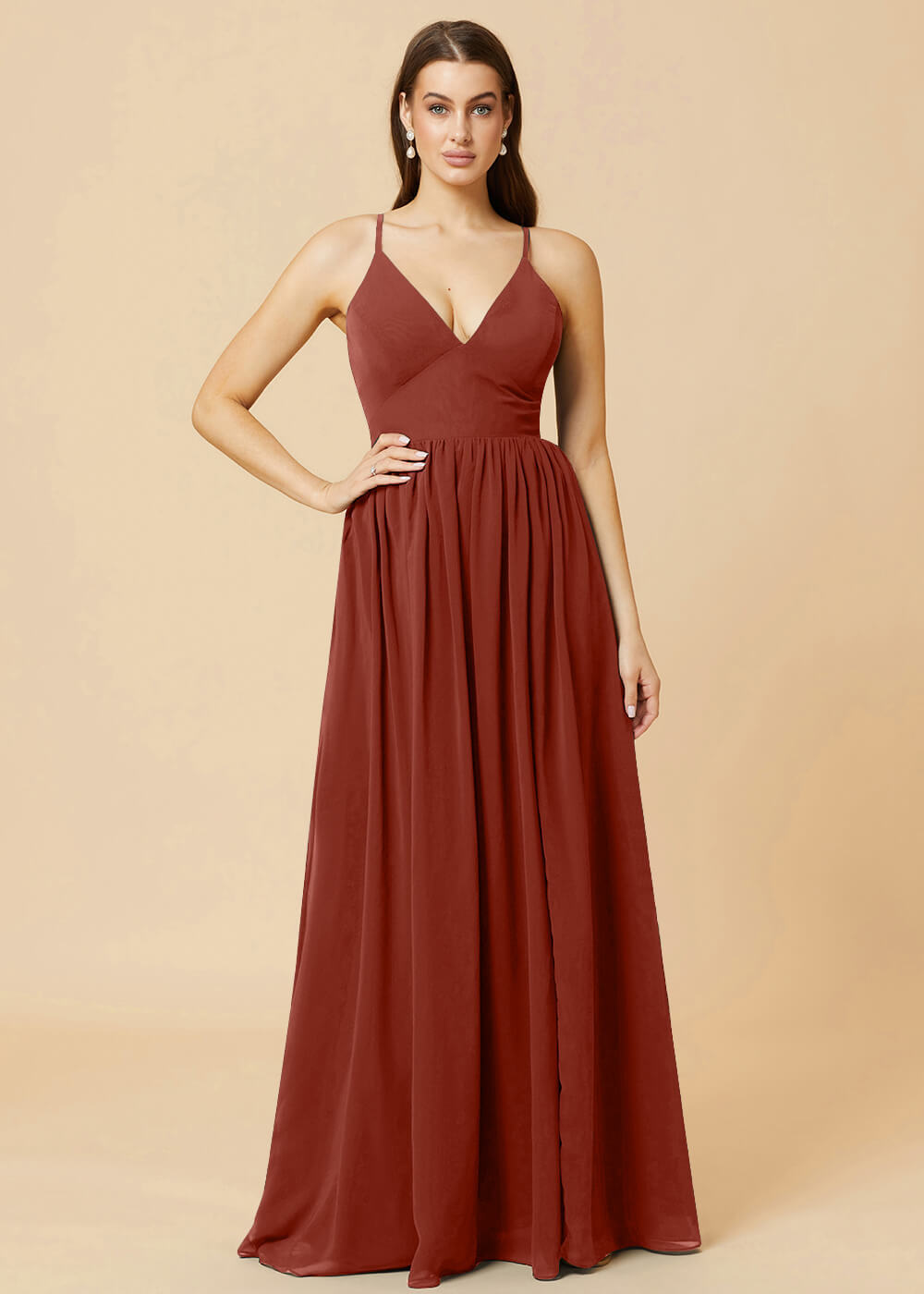 Deep V-neck Tie Back A-line Chiffon Bridesmaid Dress