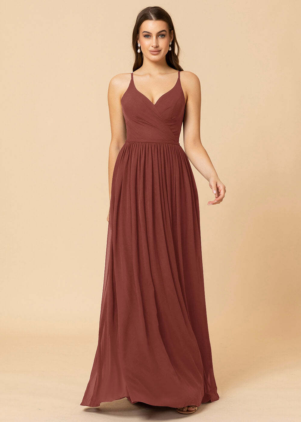 V-neck A-line Back Detail Chiffon Bridesmaid Dress
