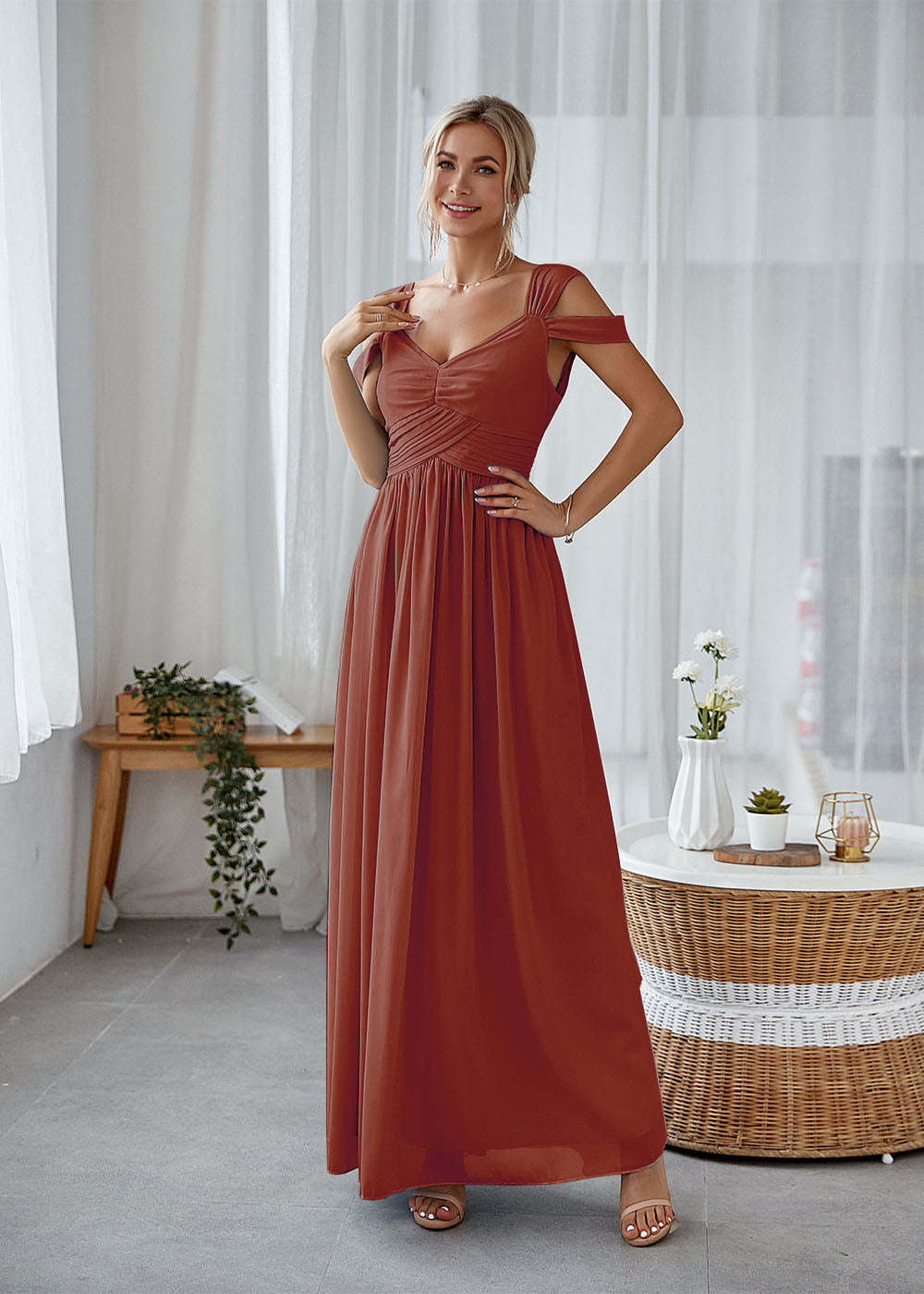 A-line Straps Maxi Dress
