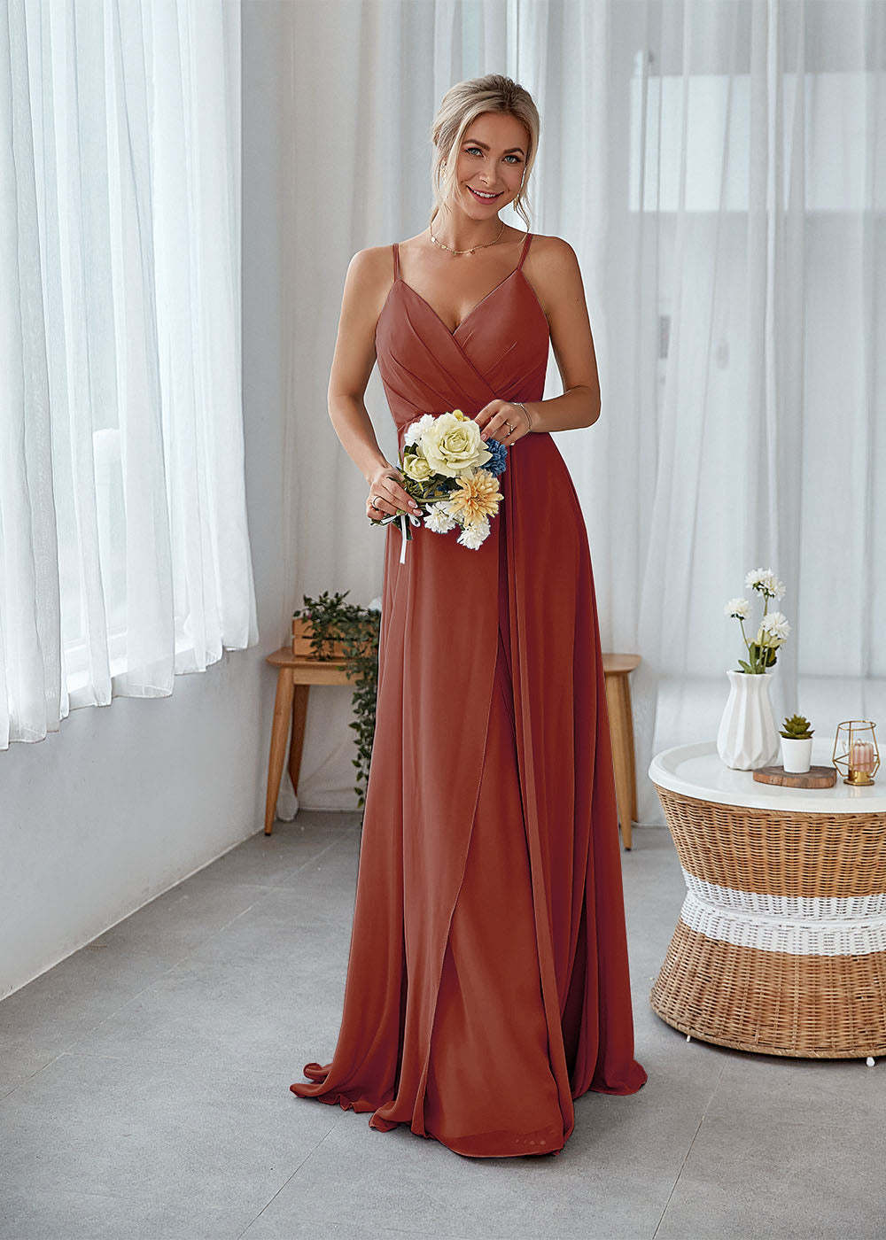 A-line Sleeveless Long Chiffon Bridesmaid Dress