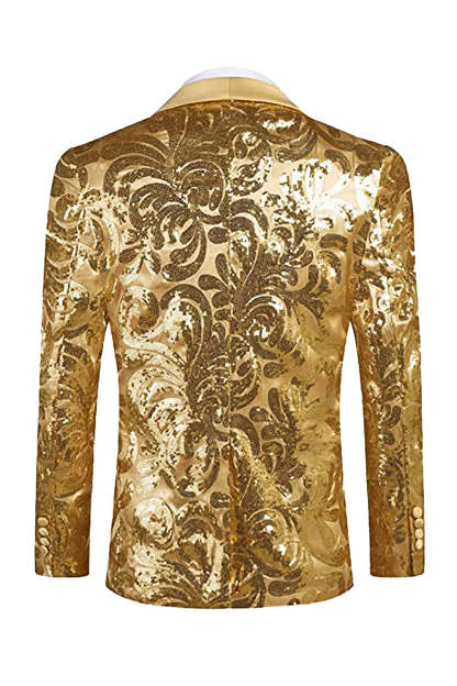 Sparkly Golden Shawl Lapel Men's Blazer