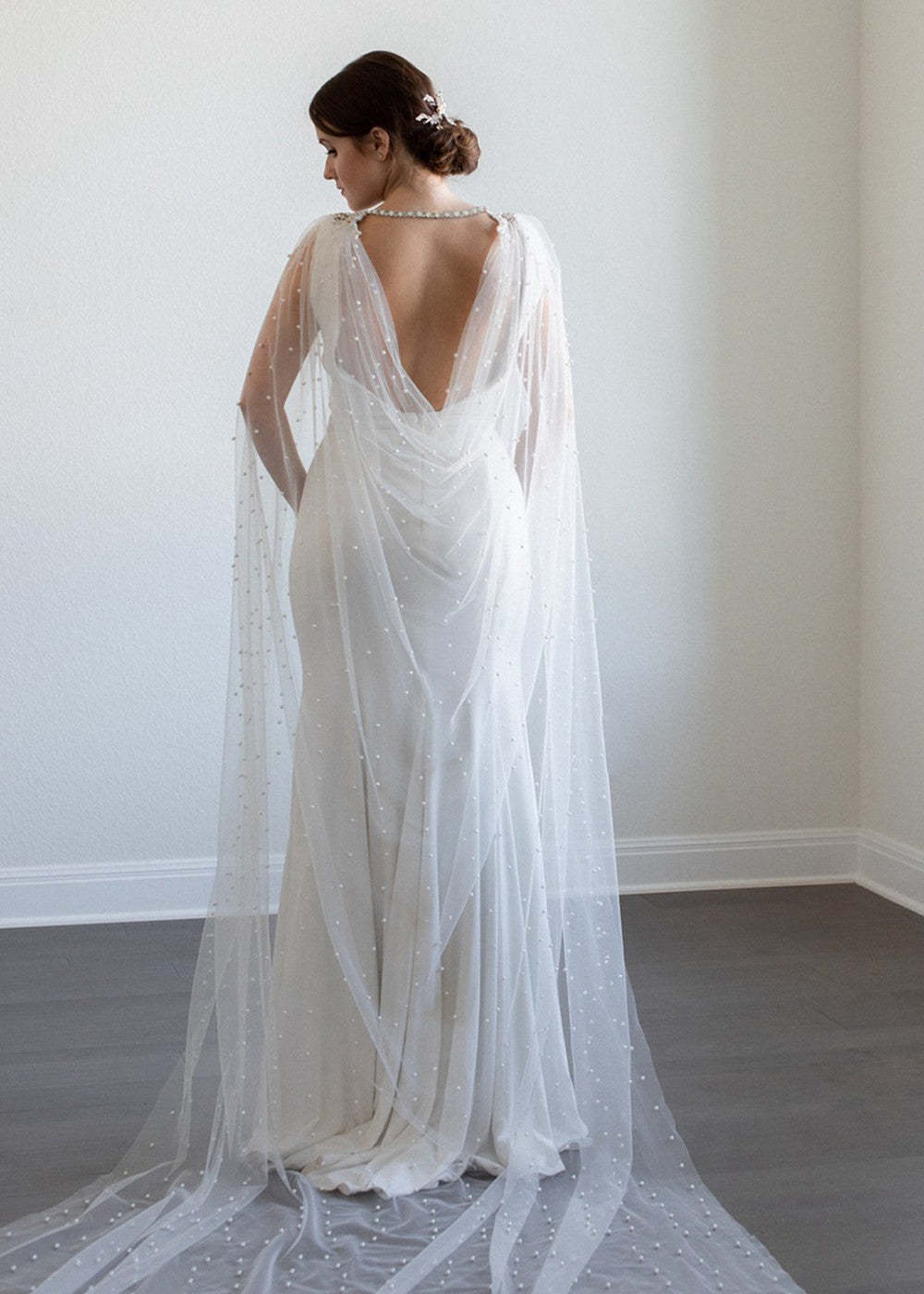 Sheer Tulle Bridal Cape – Lightweight Wedding Shoulder Wrap with Long Flowing Panels by FAIRYLAND