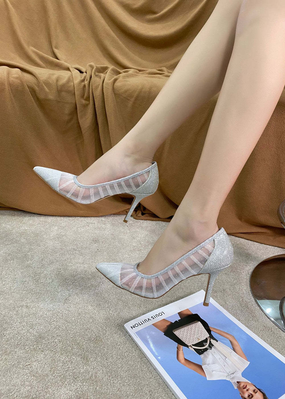 Silver Tulle Women's Pumps Wedding Shoes