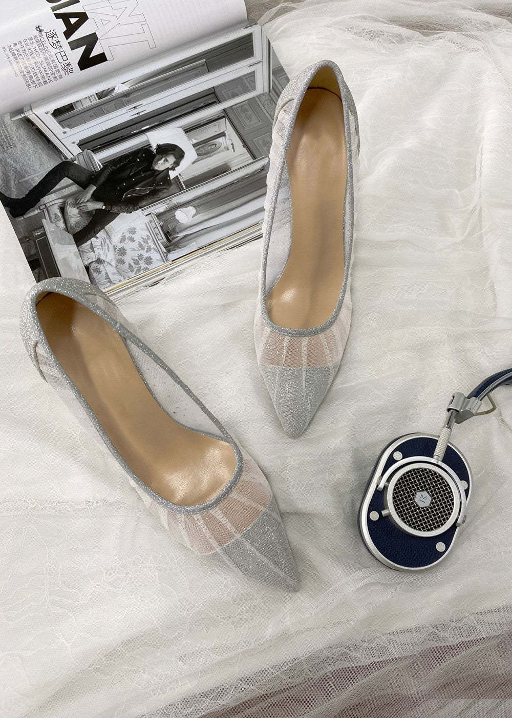Silver Tulle Women's Pumps Wedding Shoes