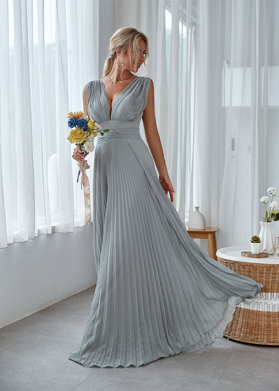 V Back Pleated Bridesmaid Dress