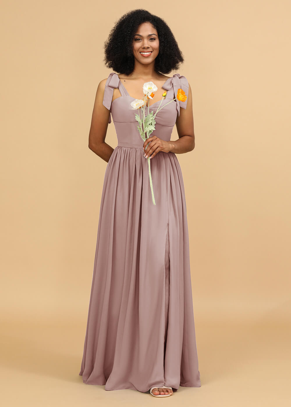 Long A-line Chiffon Strap Bridesmaid Dress