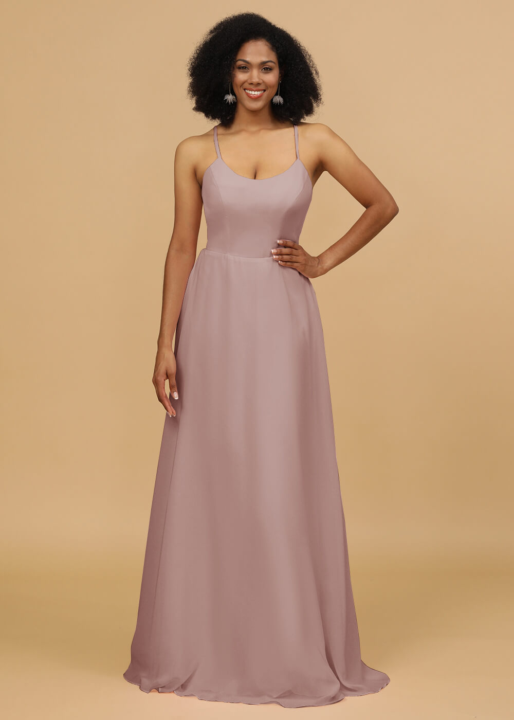 Scoop Neck Strap Chiffon Bridesmaid Dress