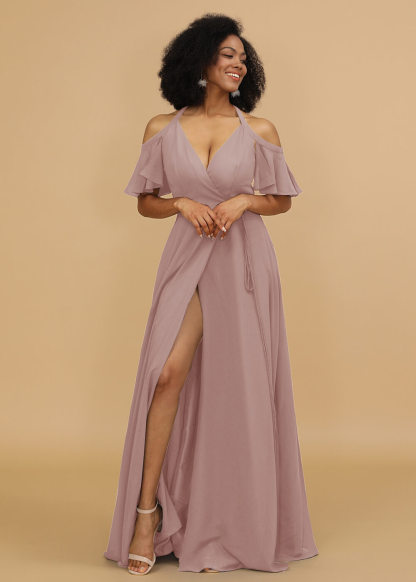 Ruffles Sleeves A-line Wrap Bridesmaid Dress