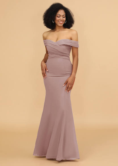 Off the Shoulder Trumpet Chiffon Bridesmaid Dress