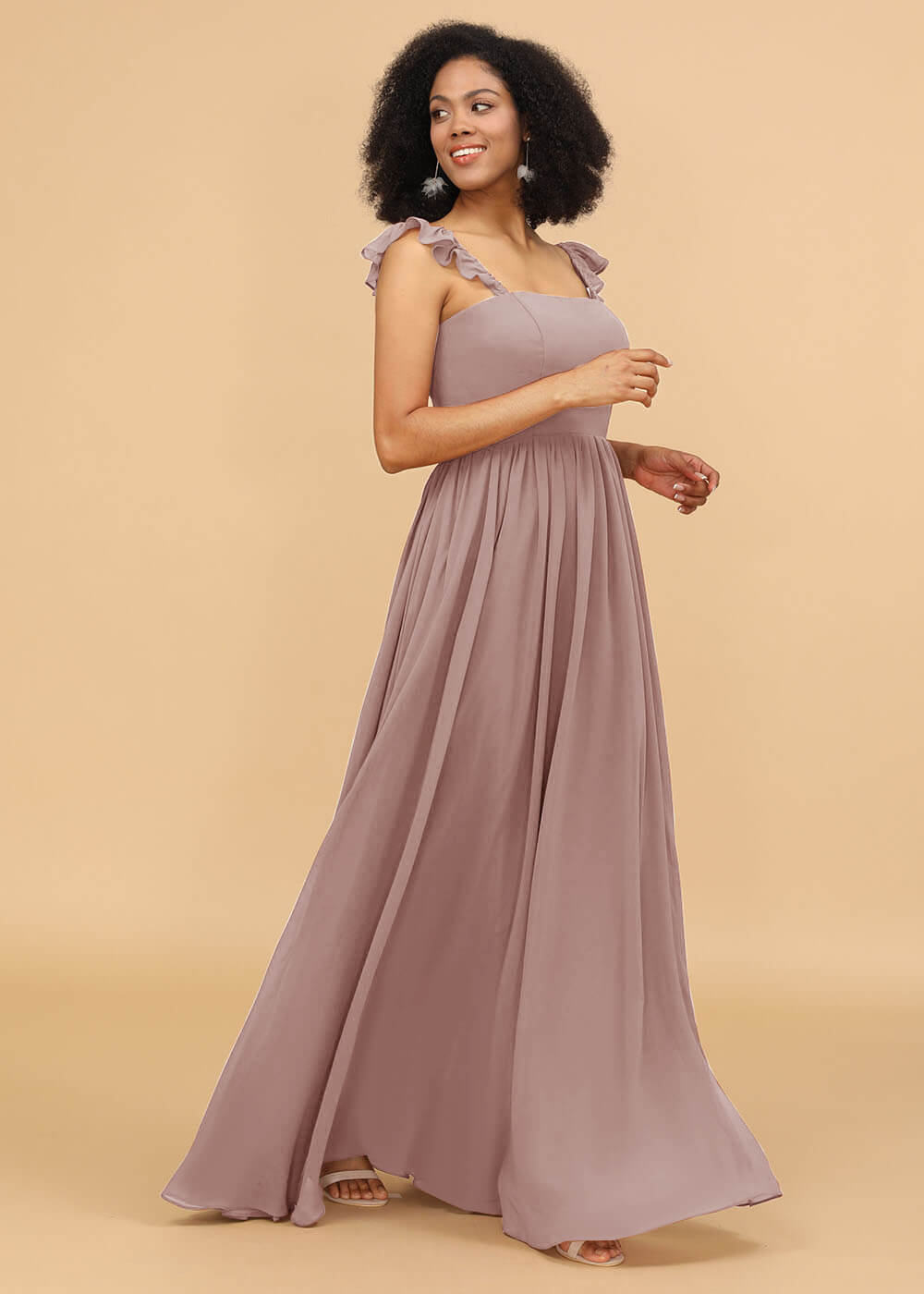 A-line Square Neck Straps Bridesmaid Dress