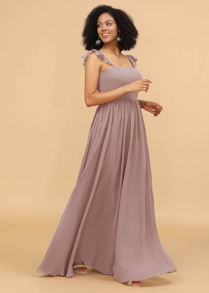 A-line Square Neck Straps Bridesmaid Dress