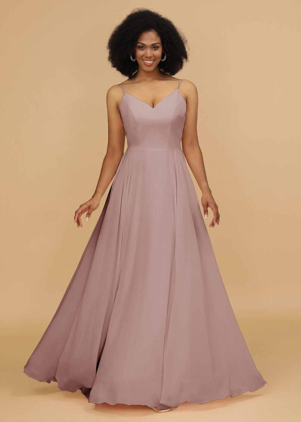Chiffon V-neck Spaghetti Strap Bridesmaid Dress