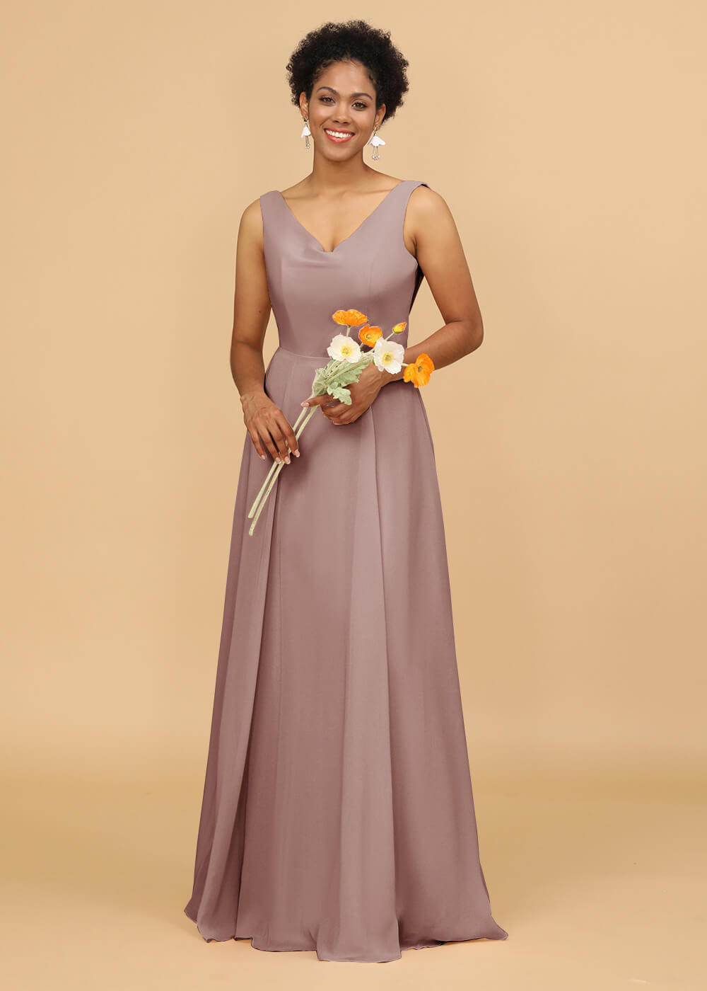 Cowl Back A-line Maxi Bridesmaid Dress