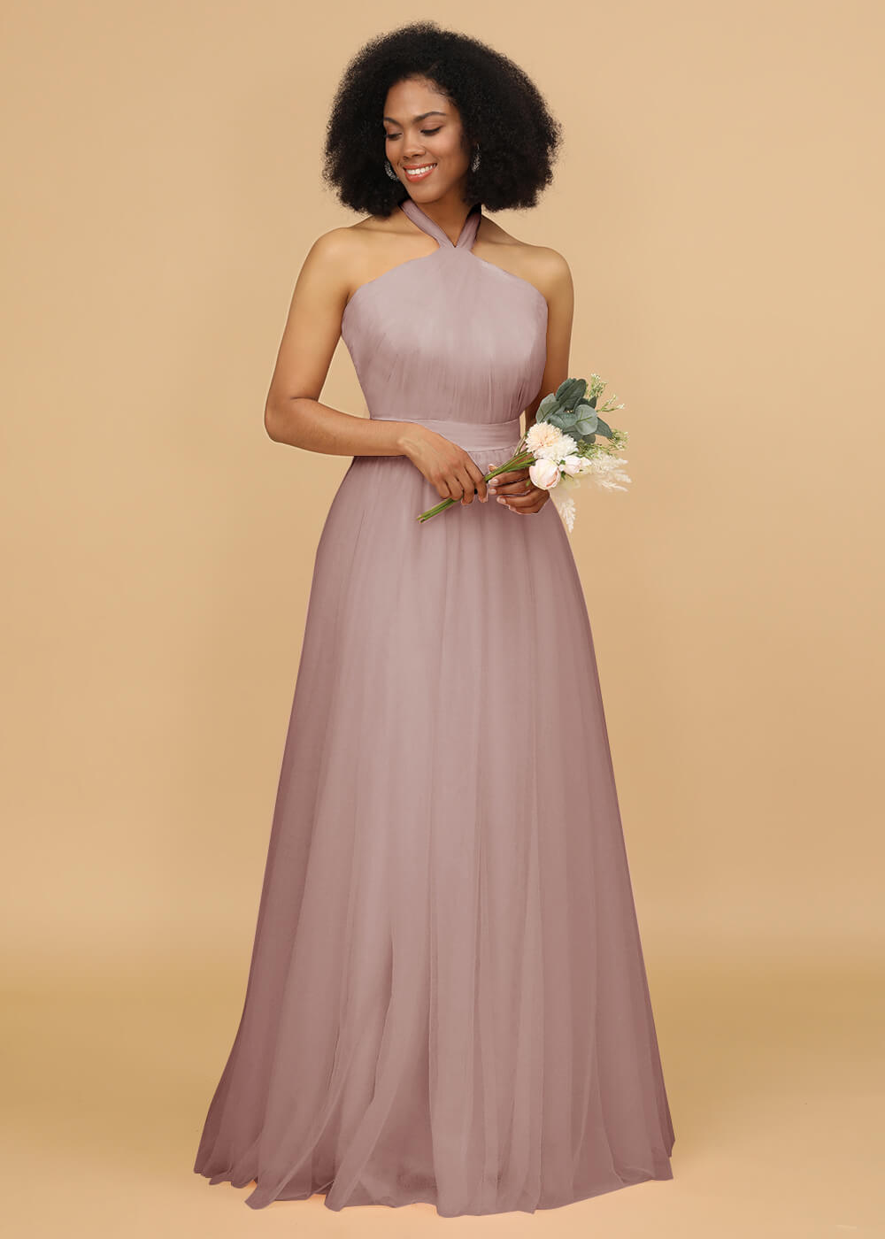 Halter Neck Tulle A-line Bridesmaid Dress