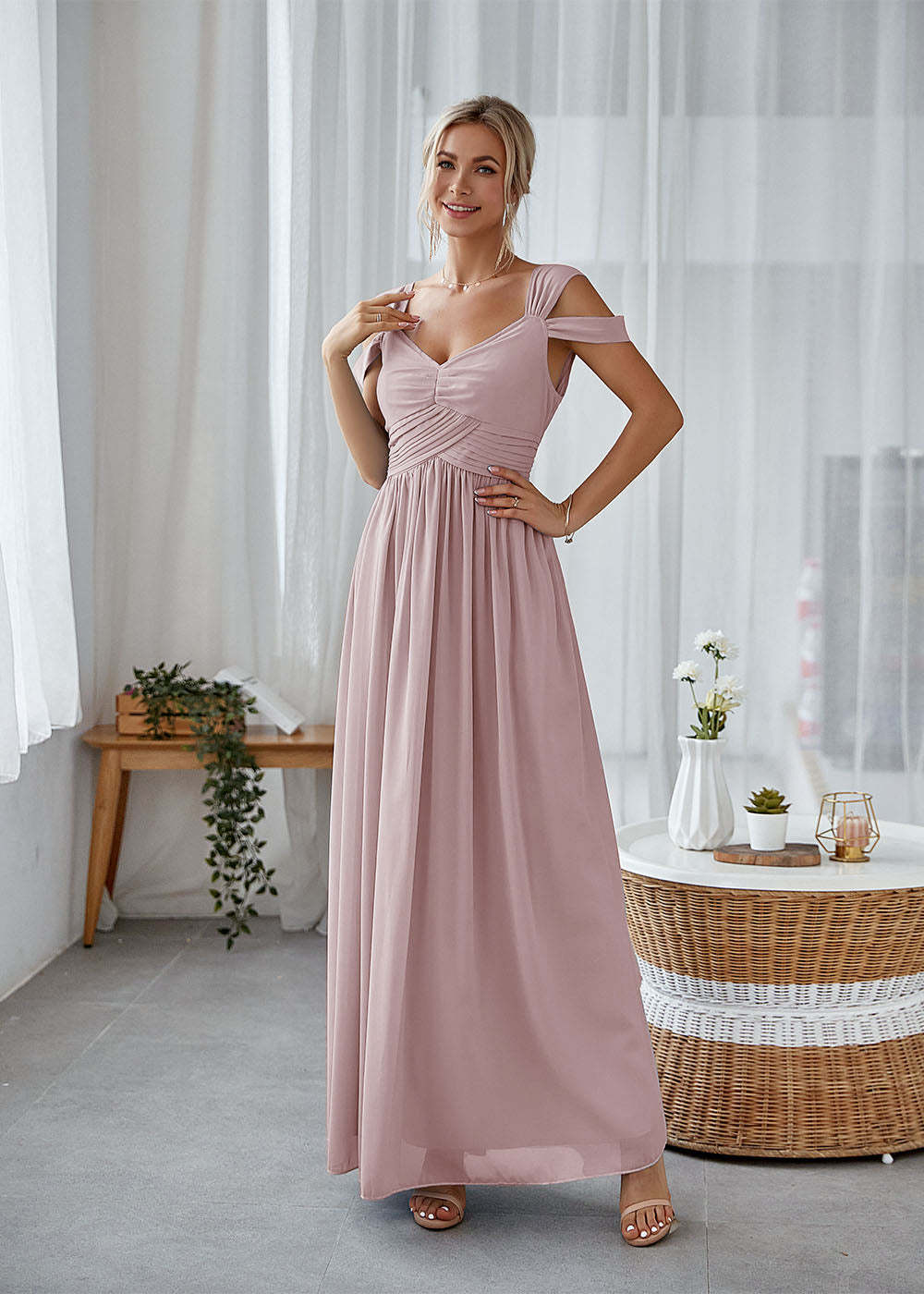 A-line Straps Maxi Dress