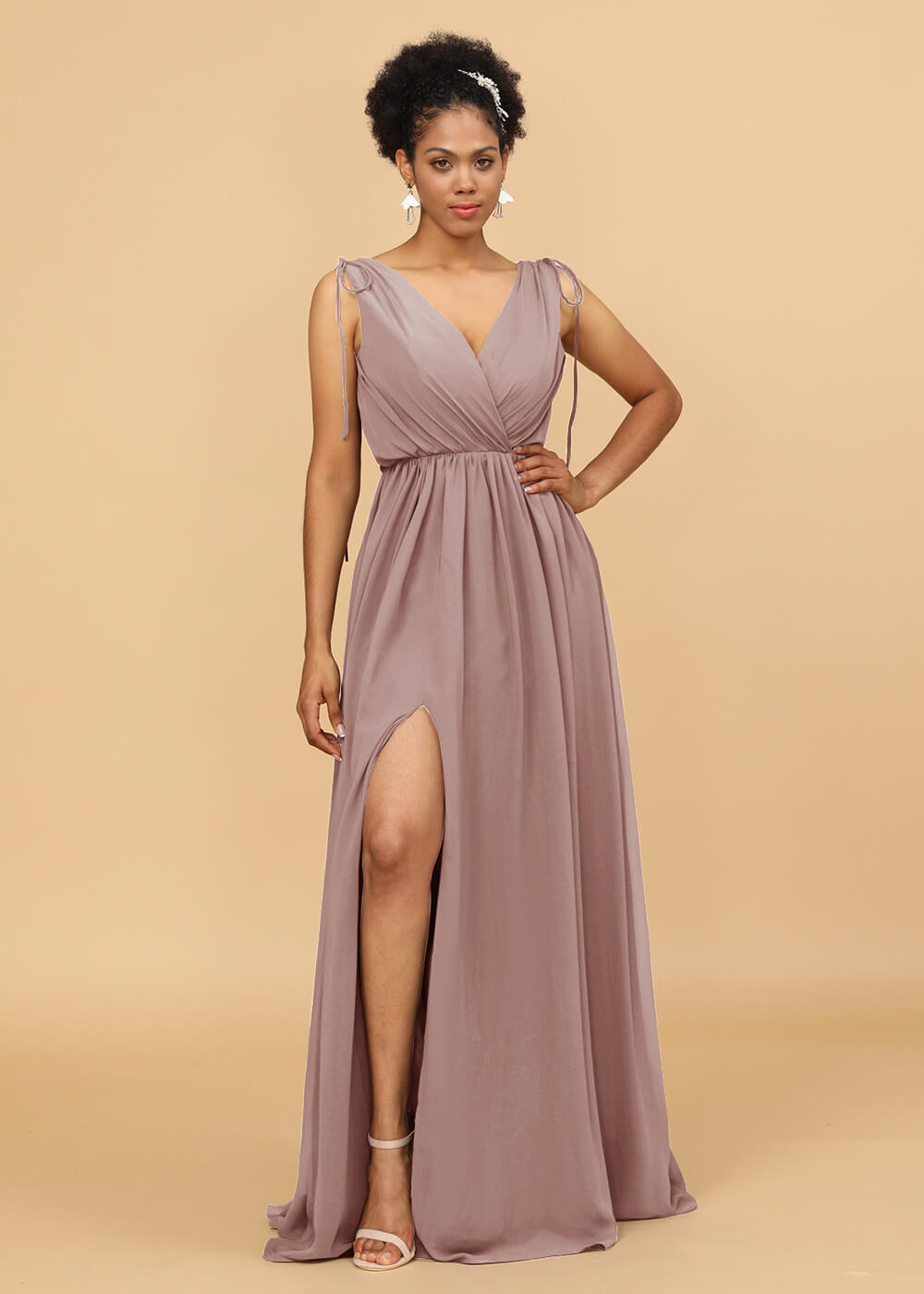 Long A-line V-neck Bridesmaid Dress with Slit