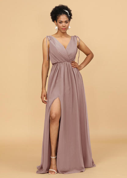 Long A-line V-neck Bridesmaid Dress with Slit