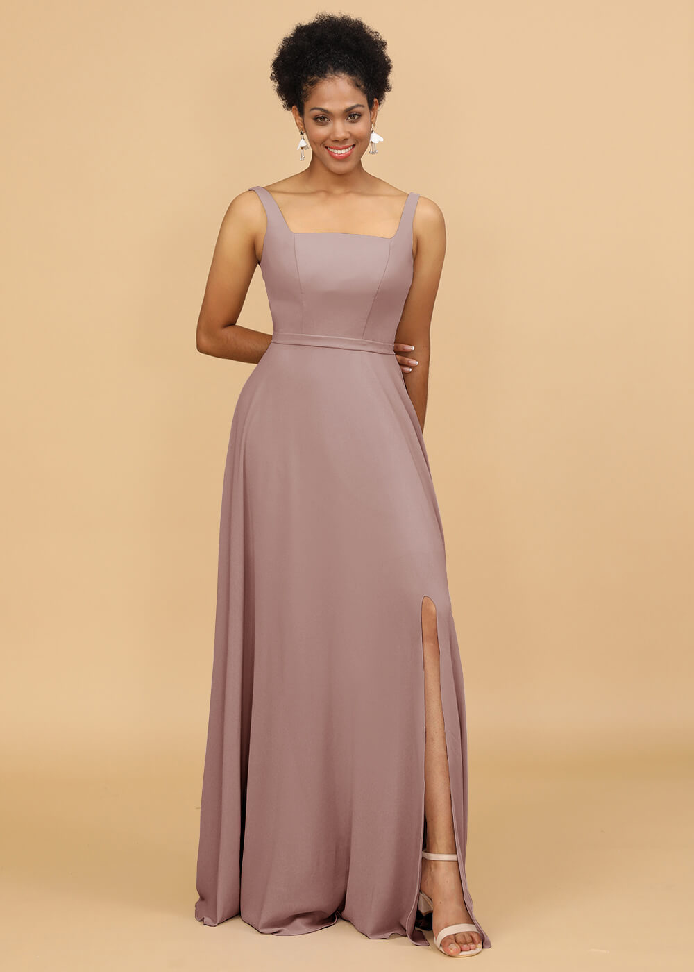 Square Neck A-line Chiffon Bridesmaid Dress