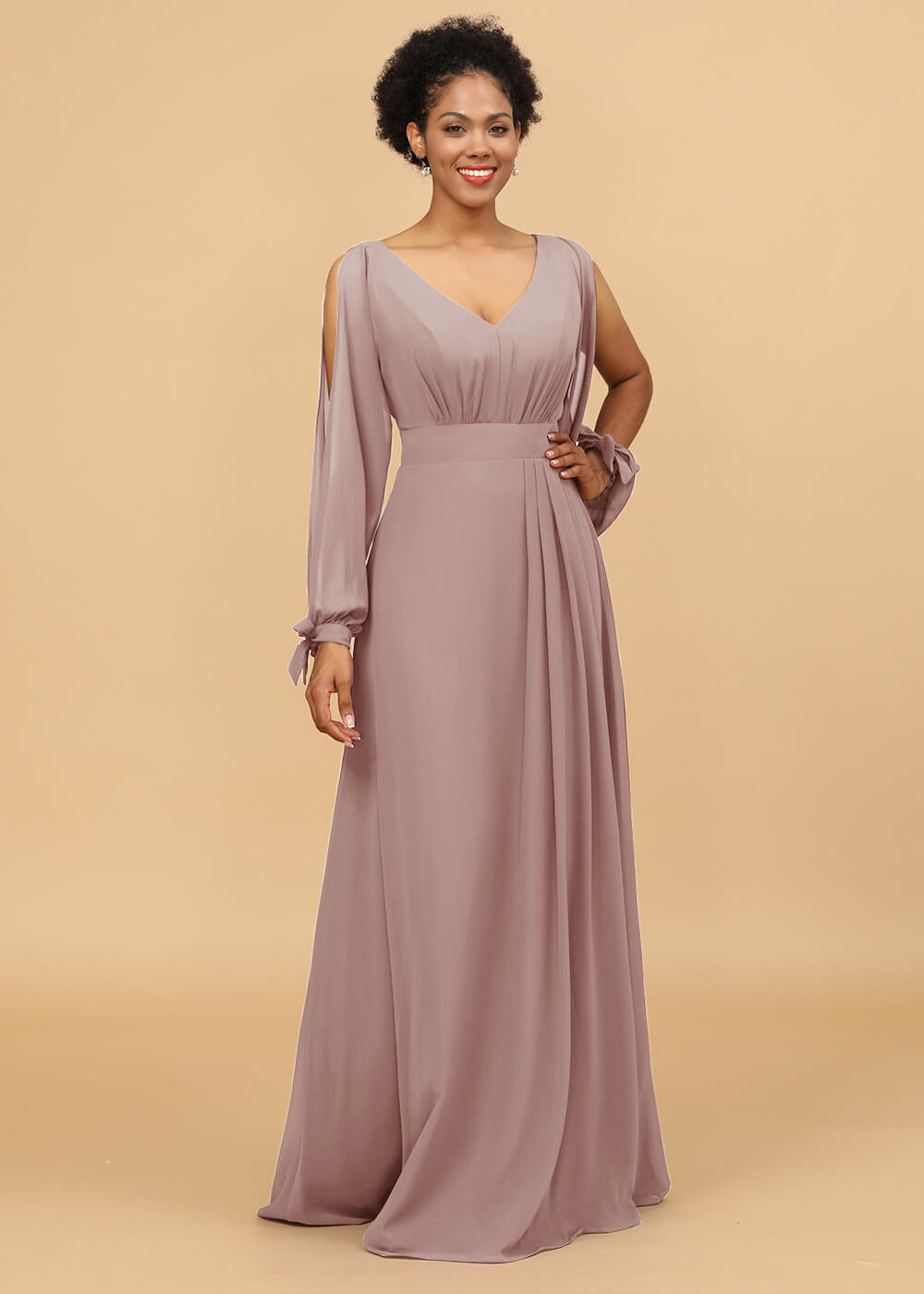 Long Sleeves A-line Chiffon Bridesmaid Dress